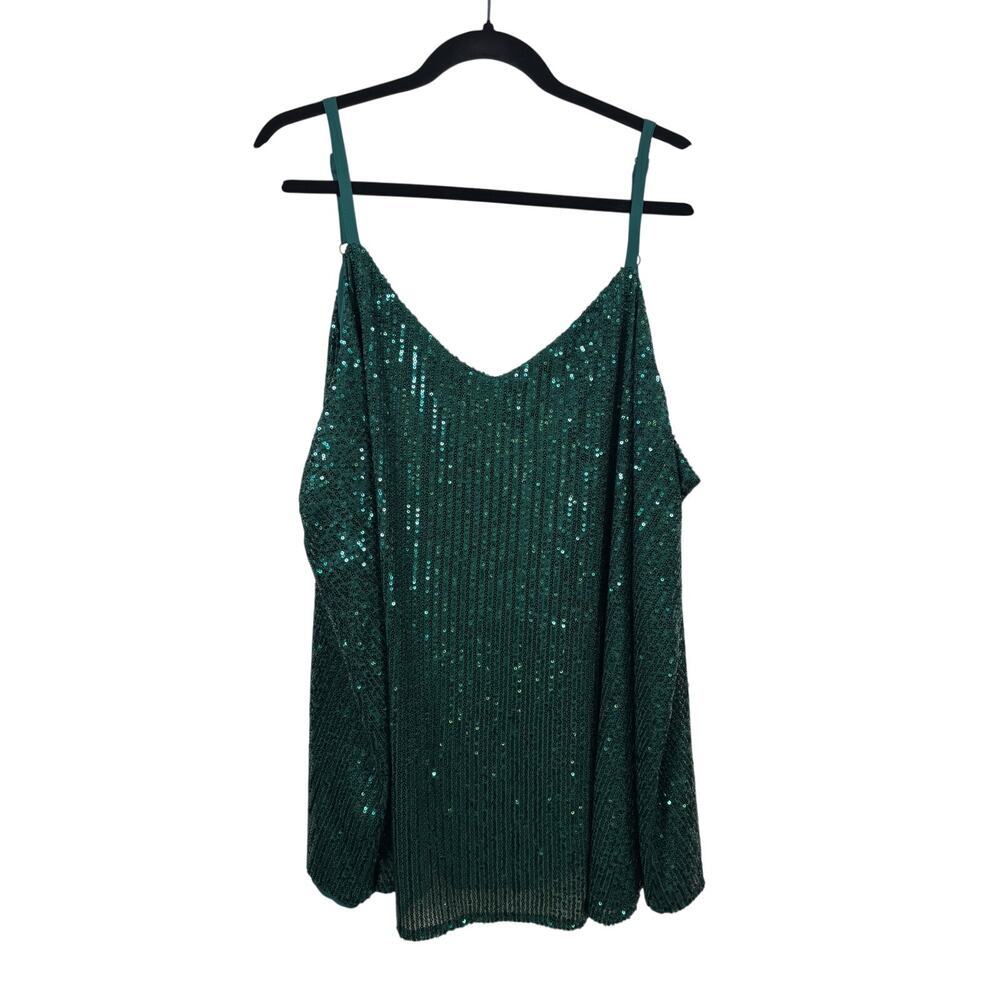 Torrid Cami Tank Top Womens 4X Green Sophie Sequin V-Neck Adjustable Straps